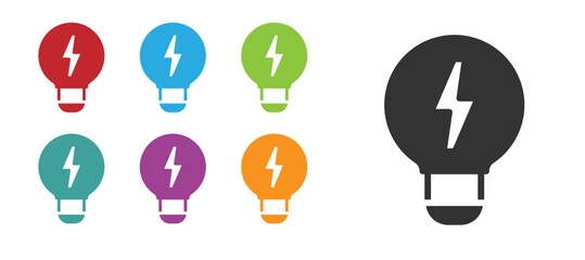 Black Creative lamp light idea icon isolated on white background. Concept ideas inspiration, invention, effective thinking, knowledge and education. Set icons colorful. Vector
