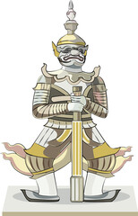 Giant statues are found in temples in Thailand.