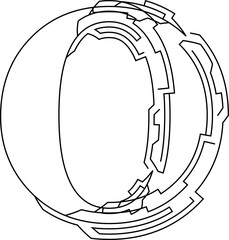 Architectural project font, technical draw style alphabet. Geometrical typography. Wireframe letter O