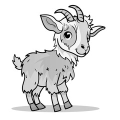 Cute Goat Cartoon Coloring Page Isolated for Kids