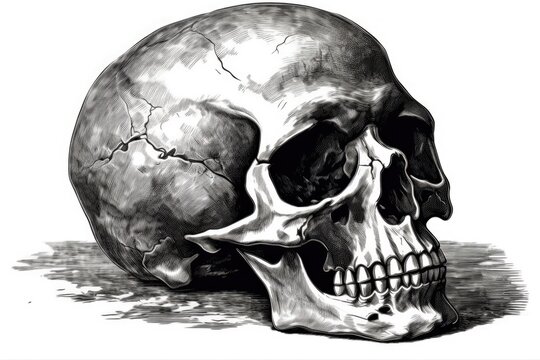 detailed black and white human skull. Generative AI