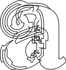 Architectural project font, technical draw style alphabet. Geometrical typography. Wireframe letter a