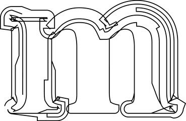 Architectural project font, technical draw style alphabet. Geometrical typography. Wireframe letter m