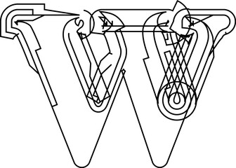Architectural project font, technical draw style alphabet. Geometrical typography. Wireframe letter w