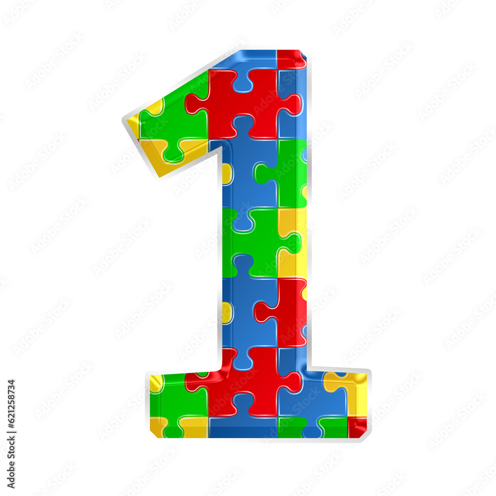 Fototapete colorful puzzle number 1 isolated on transparent background. this is a part of a set which also incl