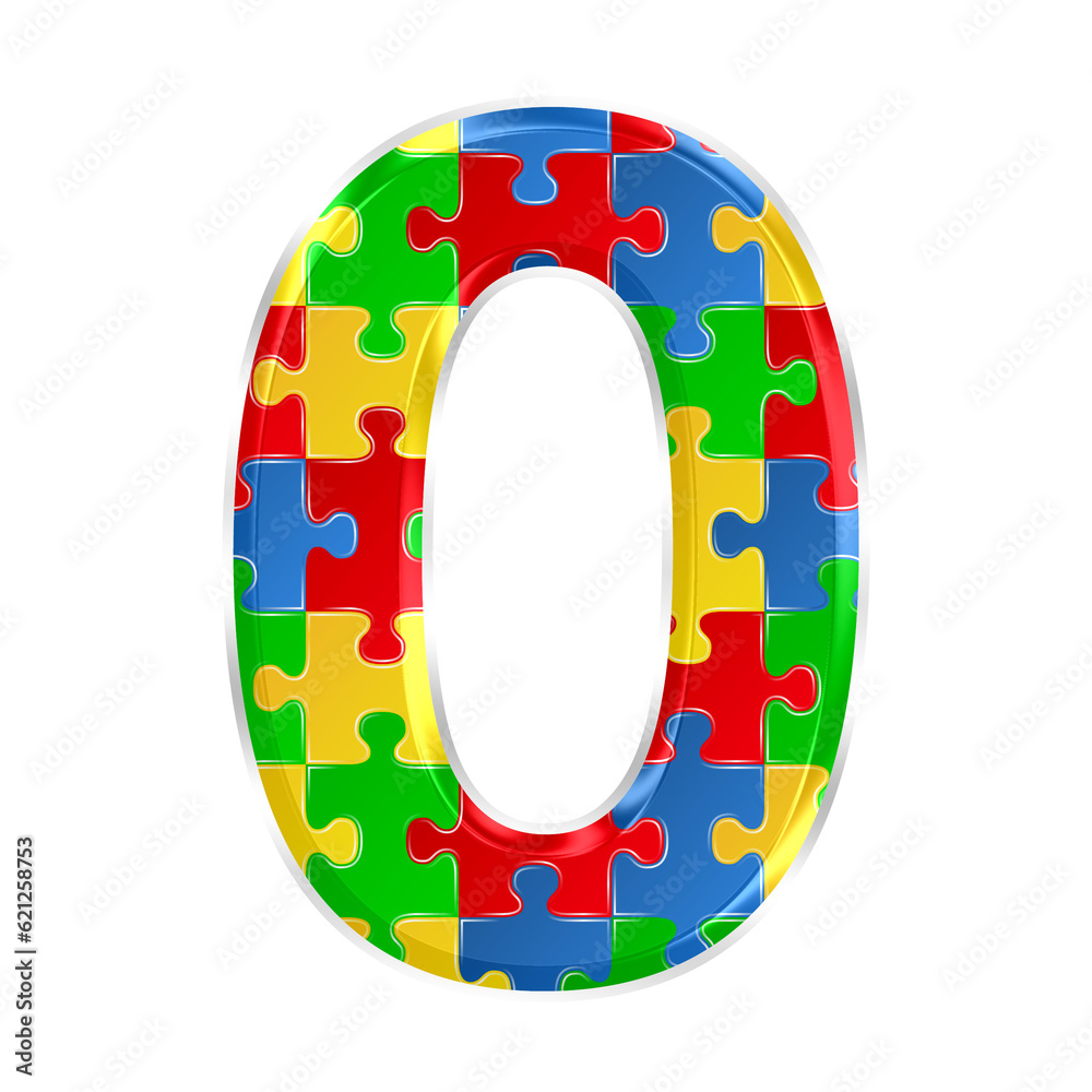 Fototapete colorful puzzle number 0 isolated on transparent background. this is a part of a set which also incl