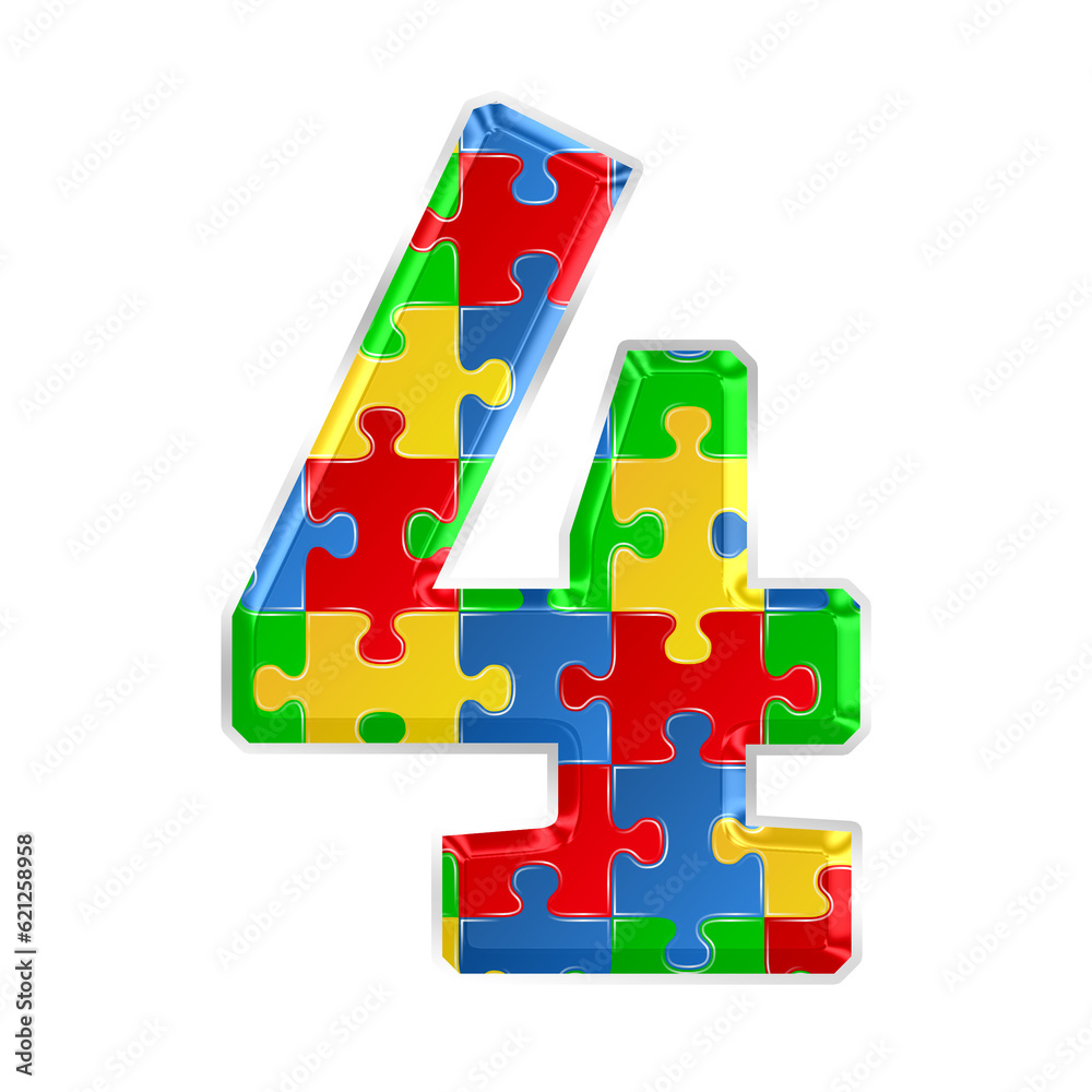 Fototapete colorful puzzle number 4 isolated on transparent background. this is a part of a set which also incl