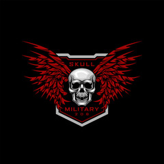 Dark wings Skull Military and Shield vintage design template for labels, emblems, badges or other.