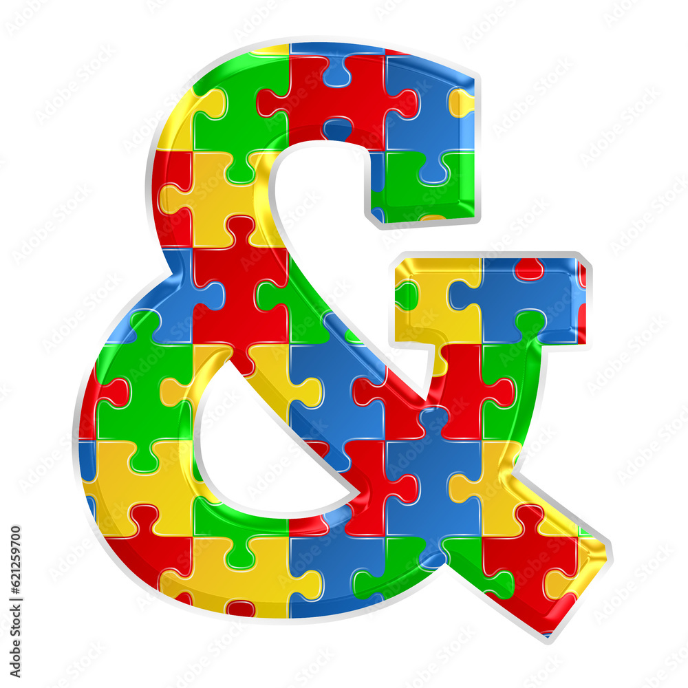 Fototapete colorful puzzle and ampersand symbol isolated on transparent background. this is a part of a set whi