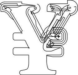 Architectural project font, technical draw style alphabet. Geometrical typography. Wireframe symbol