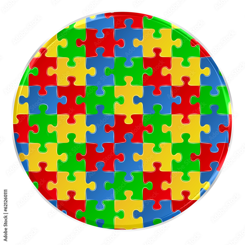 Fototapete colorful puzzle circle, round, shape isolated on transparent background. this is a part of a set whi