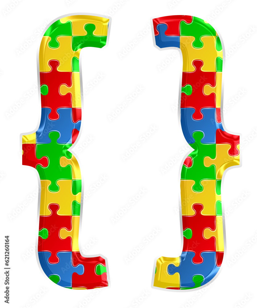 Fototapete colorful puzzle curly brackets symbol isolated on transparent background. this is a part of a set wh
