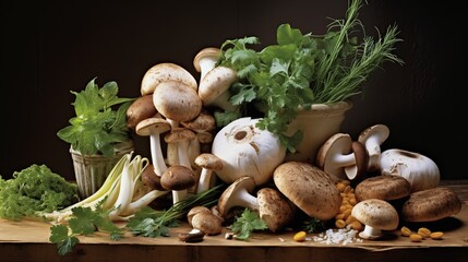 fresh mushrooms grow in the forest, mushrooms lie on store shelves
