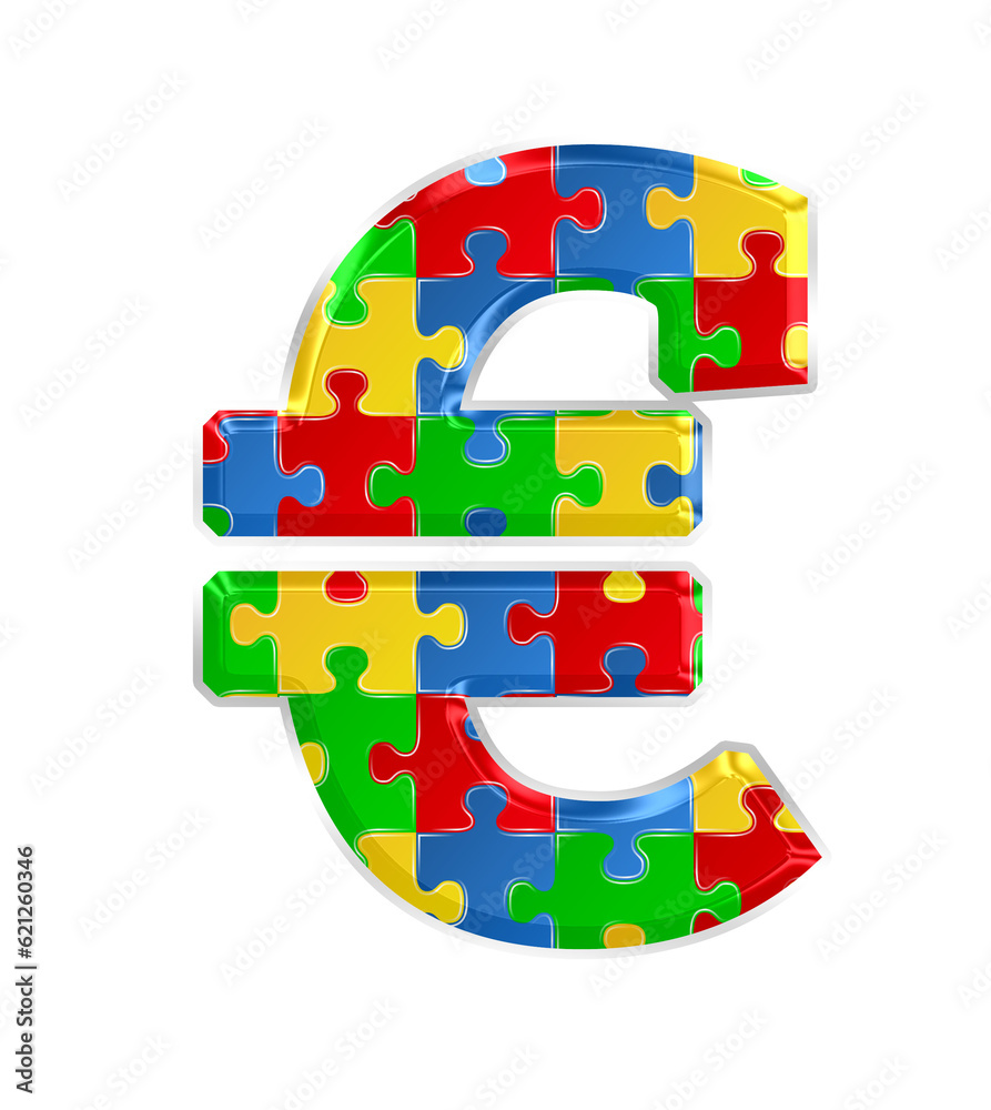 Fototapete colorful puzzle euro currency symbol isolated on transparent background. this is a part of a set whi