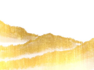 watercolor gold oriental painting abstract ink landscape golden mountain with fog .traditional chinese painting. asia art style.png.	