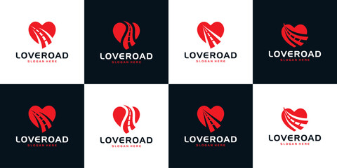 Collection of happy road logo design template. Street logo with heart love graphic design vector illustration. Symbol, icon, creative.