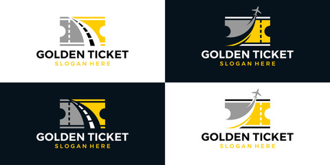 Collection of travel ticket logo design template. Street logo with golden ticket graphic design vector illustration. Symbol, icon, creative.