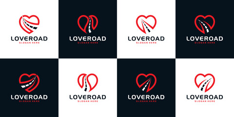 Collection of happy road logo design template. Street logo with heart love graphic design vector illustration. Symbol, icon, creative.
