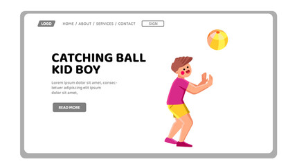 play catching ball kid boy vector. fun catch, man activity, caucasian outside play catching ball kid boy web flat cartoon illustration