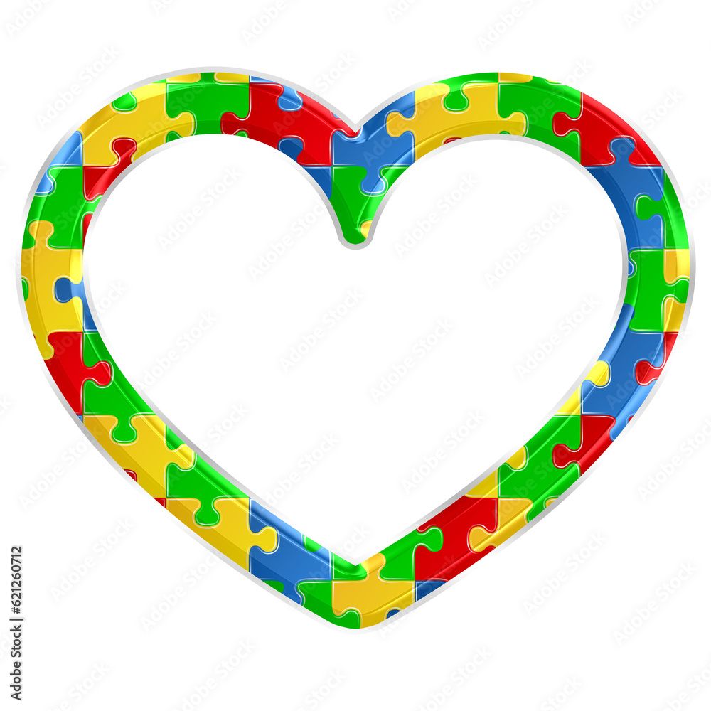 Fototapete colorful puzzle heart frame isolated on transparent background. this is a part of a set which also i