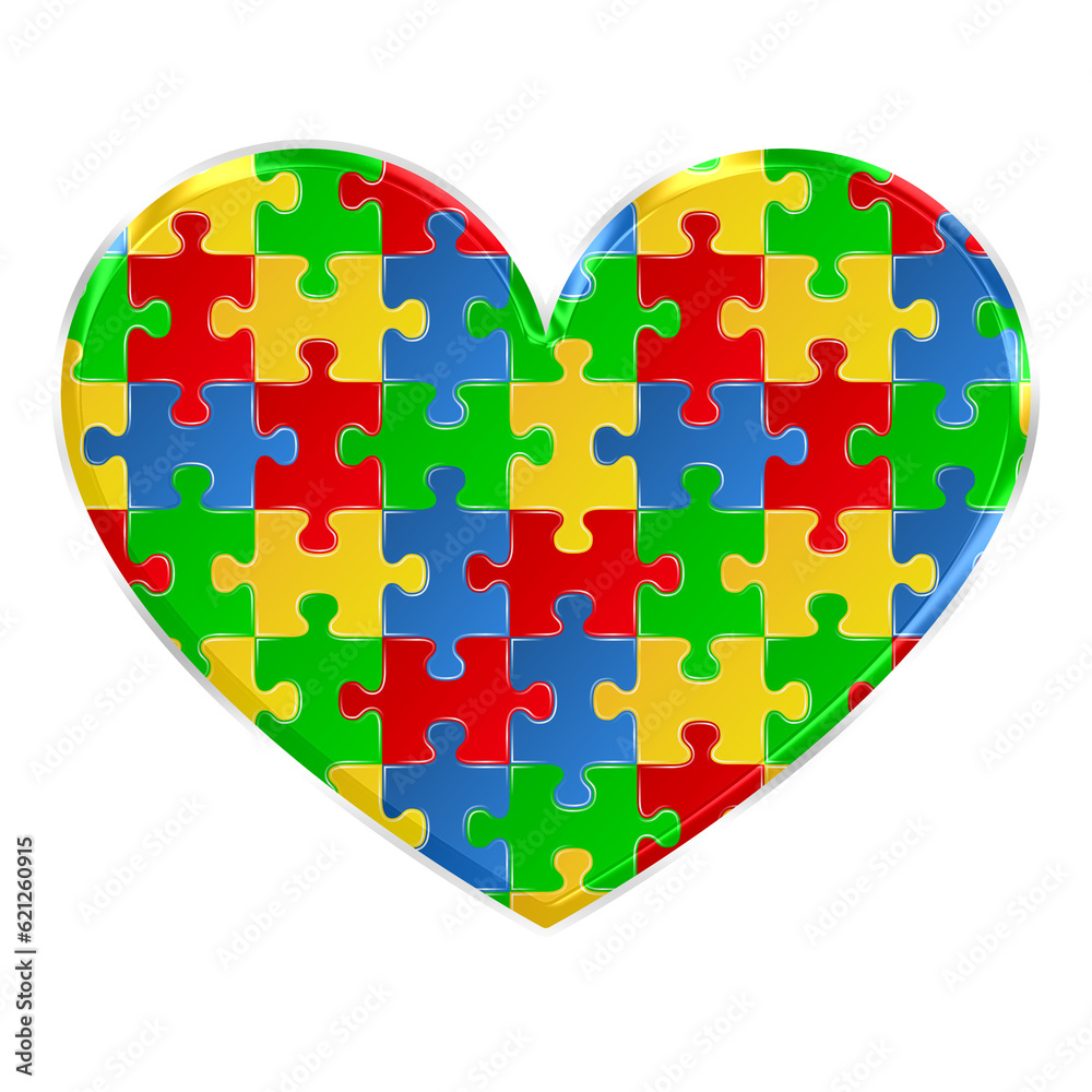 Fototapete colorful puzzle heart shape isolated on transparent background. this is a part of a set which also i