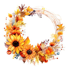 Obraz premium wreath of autumn leaves watercolor illustration on a white background