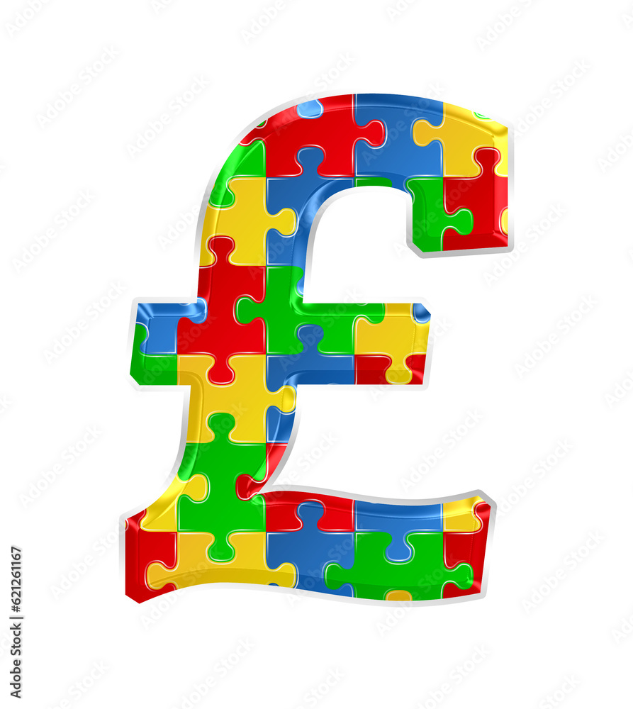 Fototapete colorful puzzle pound sterling symbol isolated on transparent background. this is a part of a set wh