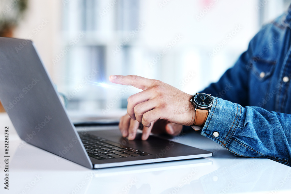 Poster Laptop, schedule and hands of a planner working on a website, project or planning a strategy for a company. Search, internet and personal assistant typing or writing a report, email and in an office