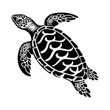 Turtle Vector, black silhouette, isolated on a white background, vector illustration.