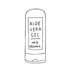 Aloe vera gel in bottle illustration. Hand-drawn isolated vector illustration on white background