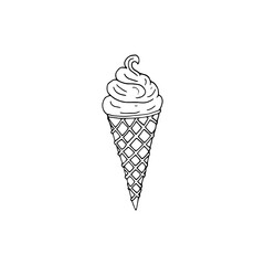 Vector hand drawn waffle cone with ice cream Illustration. Sketch element for labels, packaging and card design.
