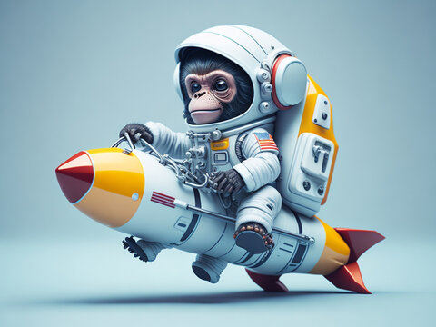 animal monkey astronaut riding a rocket - Ai Generated