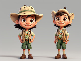 two Cute Safari Kid with smiley faces - Ai Generated