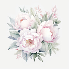 Bouquet of watercolor peonies isolated on white background