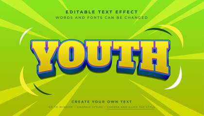 Premium Vector, Editable 3D yellow text effect. Youth typography graphic style