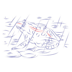 Continuous line drawing of a frog sitting in the rain. Hand drawn, vector illustration