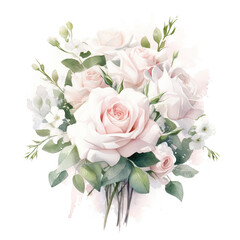 Bouquet of watercolor pink roses isolated on white background