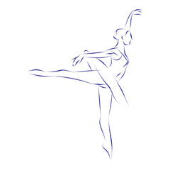 Continuous line drawing of a ballerina standing in one leg, making a pirouette. Hand drawn, vector illustration © Pilgrim Artworks