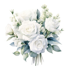 Obraz premium Bouquet of watercolor white roses isolated on white background