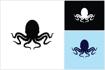Silhouette Vintage Octopus Cuttlefish Squid Tentacles Vector Logo Design