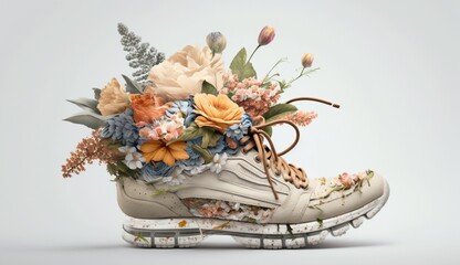 beautiful flowers in old sneaker Ai generative