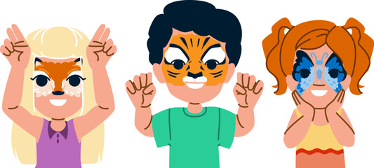 paint face painting vector. artistic makeup, art girl, childhood festival paint face painting character. people flat cartoon illustration