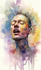 Generative AI illustration of abstract watercolour style painting of portrait of handsome young man