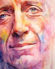 Generative AI illustration of abstract watercolour painting of elderly man with Alzheimers or Dementia mental health illness
