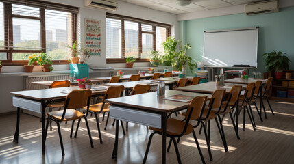 Fototapeta na wymiar Generative ai illustration of empty and conceptuel classroom interior design