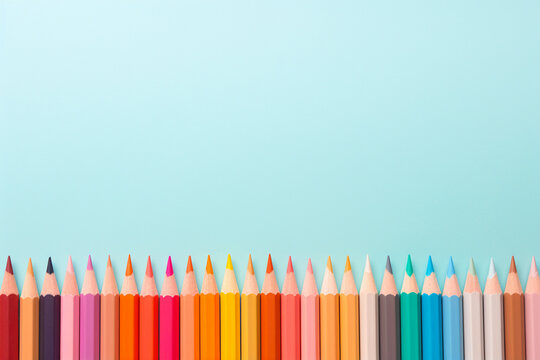 colorful pencils border with copy space vibrant color for back to school, AI generated