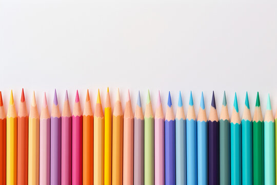 colorful pencils border with copy space vibrant color for back to school, AI generated