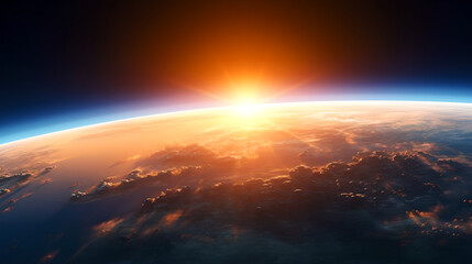 Sunrise over planet Earth, view from space. Concept on the theme of ecology, environment, Earth Day