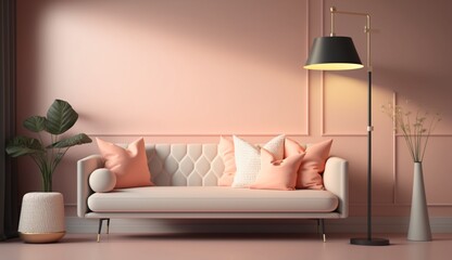 Living room with pink wall Ai generative