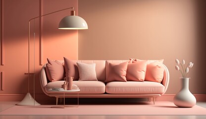 Living room with pink wall Ai generative